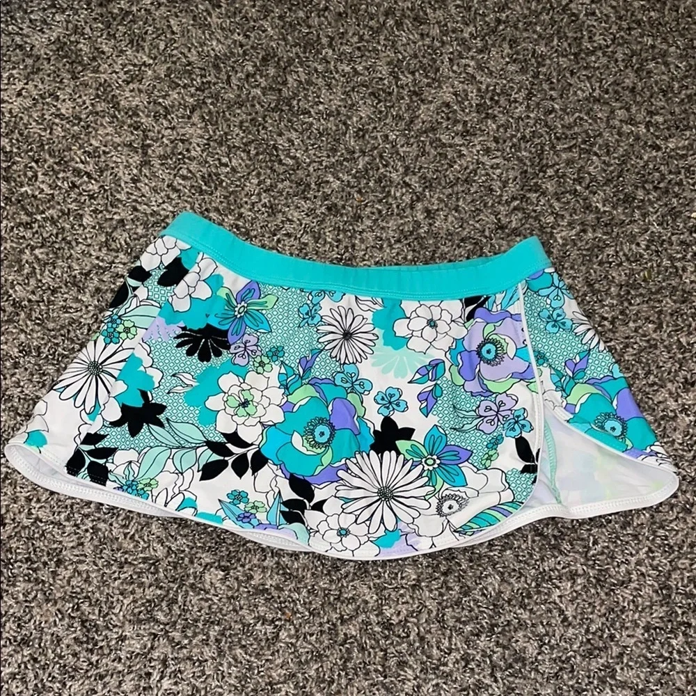 ZeroXposur Aqua and Black Floral Kids 3 piece Bikini Set
